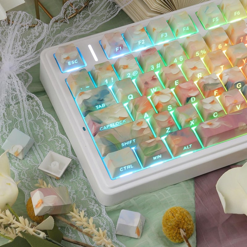 JOMKIZ Garden Oil Painting PBT Keycap Set - Side Printed Shine Through, 133 Keys Cherry Profile Keycaps, Dye-Sublimation Keycaps for 60%, 65%, 75%, 100% Cherry MX Mechanical Keyboard - Image 3