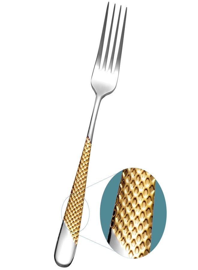 Xideman® Premium Hammered Dinner Forks Set (8.1 inch), 18/10 Stainless Steel Forks Silverware, 6-Piece Metal Forks for Home Kitchen Restaurant. Mirror Polished & Dishwasher Safe (Silver Gold) - Image 1