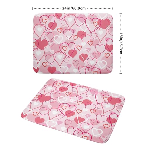 Sphragiyn Valentines Day Dish Drying Mat for Kitchen Pink Hearts Absorbent Reversible Microfiber Kitchen Countertop Protector Dishes Pad Large 18x24 inch - Image 2