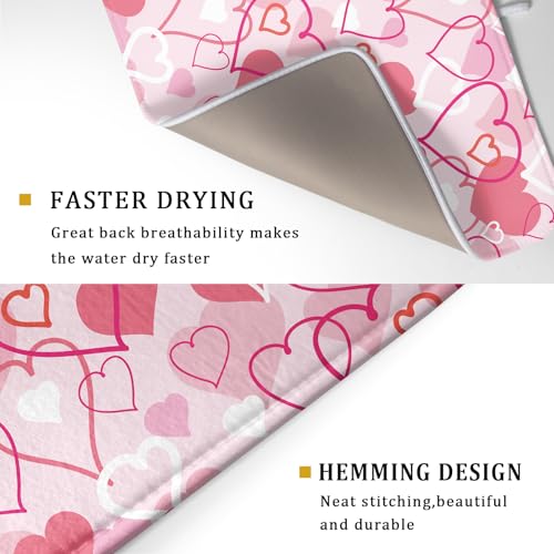 Sphragiyn Valentines Day Dish Drying Mat for Kitchen Pink Hearts Absorbent Reversible Microfiber Kitchen Countertop Protector Dishes Pad Large 18x24 inch - Image 3