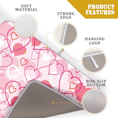 Sphragiyn Valentines Day Dish Drying Mat for Kitchen Pink Hearts Absorbent Reversible Microfiber Kitchen Countertop Protector Dishes Pad Large 18x24 inch - Image 4
