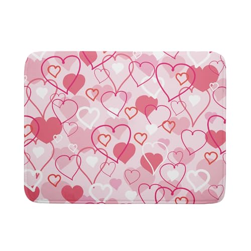 Sphragiyn Valentines Day Dish Drying Mat for Kitchen Pink Hearts Absorbent Reversible Microfiber Kitchen Countertop Protector Dishes Pad Large 18x24 inch - Image 1