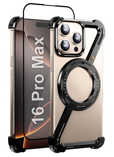 ( for iPhone 16 Pro Max ) 2Packs Case MagSafe with 360° Rotation Stand, Z-shaped Light Frameless, Lens Protection Frame, Shock Grade Protective Case