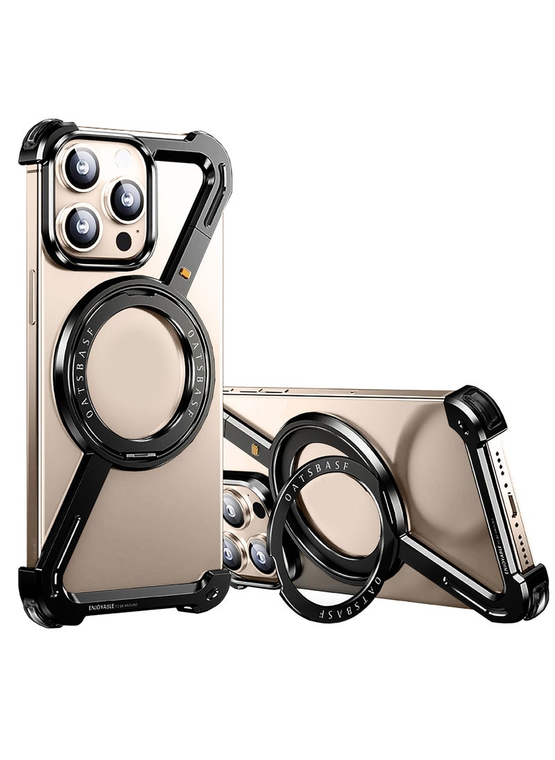( for iPhone 16 Pro Max ) 2Packs Case MagSafe with 360° Rotation Stand, Z-shaped Light Frameless, Lens Protection Frame, Shock Grade Protective Case