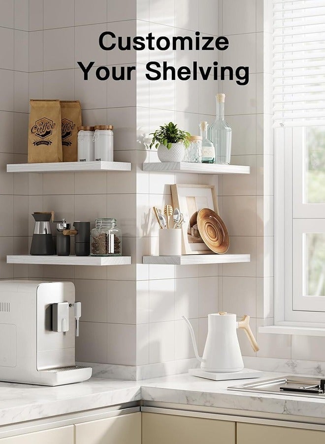 Exquisite 4Pcs White Floating Wall Shelves,Large & Deep Sturdy Wall-Mounted Storage Rack for Bedroom, Bathroom, Laundry, Kitchen, Living Room & Closet Decor - Image 4