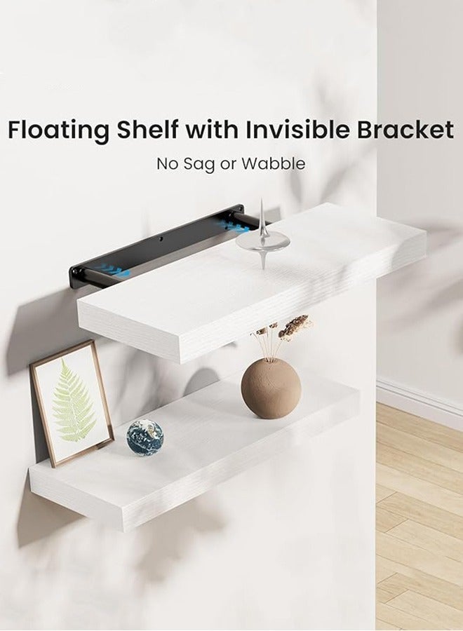 Exquisite 4Pcs White Floating Wall Shelves,Large & Deep Sturdy Wall-Mounted Storage Rack for Bedroom, Bathroom, Laundry, Kitchen, Living Room & Closet Decor - Image 2