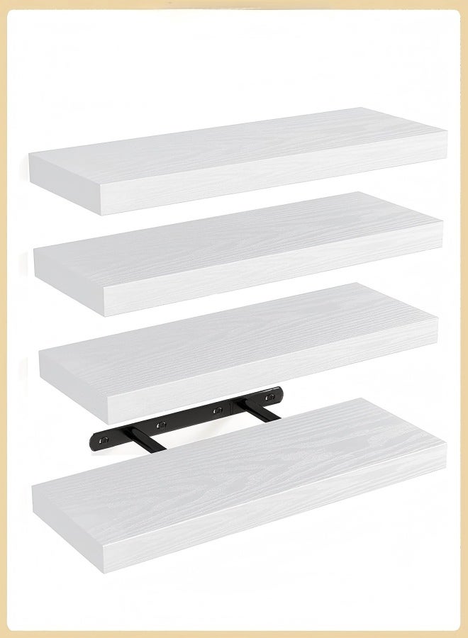 Exquisite 4Pcs White Floating Wall Shelves,Large & Deep Sturdy Wall-Mounted Storage Rack for Bedroom, Bathroom, Laundry, Kitchen, Living Room & Closet Decor - Image 1