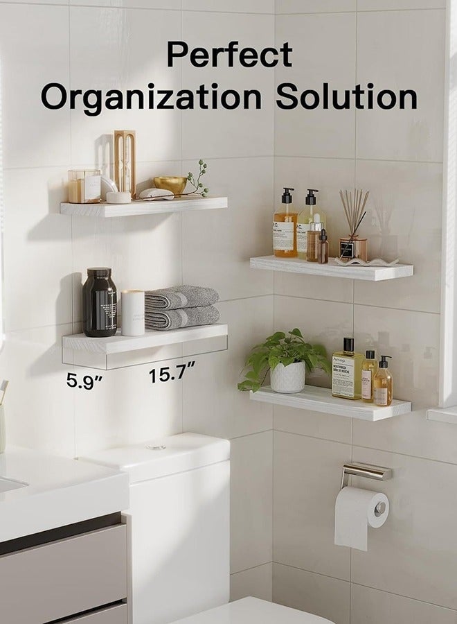 Exquisite 4Pcs White Floating Wall Shelves,Large & Deep Sturdy Wall-Mounted Storage Rack for Bedroom, Bathroom, Laundry, Kitchen, Living Room & Closet Decor - Image 3