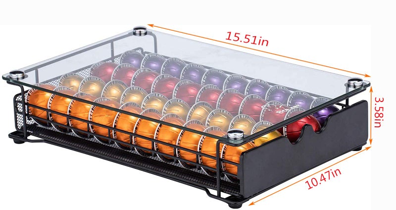 Rice rat Vertuo Capsule Holder Drawer for Nespresso With Glass For Cabinet Vertuoline Pod Storage Rack For Counter (Class-40 Pods) - Image 2