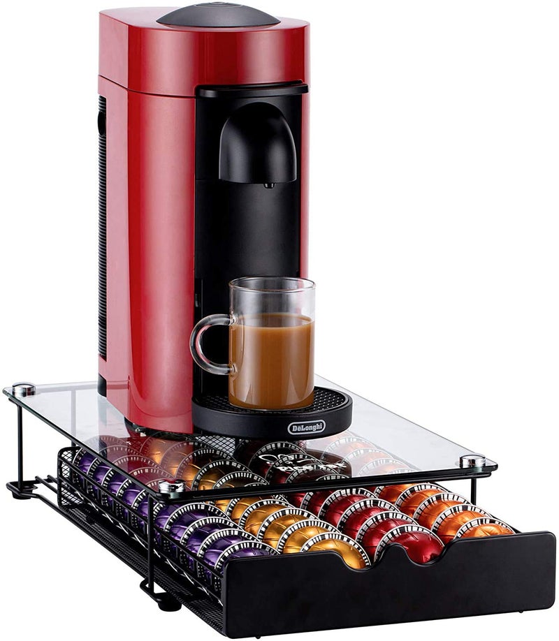 Rice rat Vertuo Capsule Holder Drawer for Nespresso With Glass For Cabinet Vertuoline Pod Storage Rack For Counter (Class-40 Pods) - Image 1