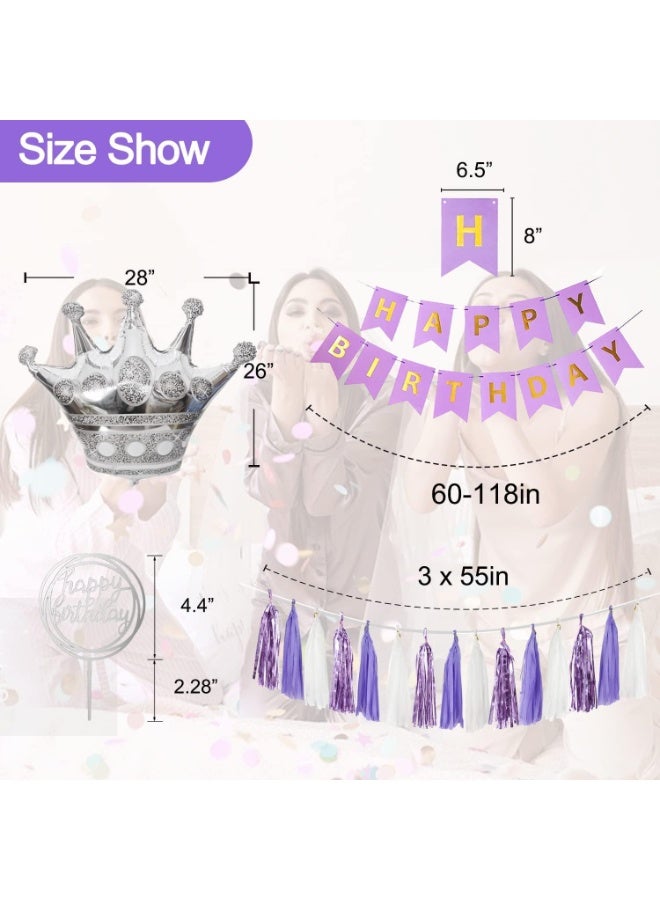 Capstro Purple Agate Birthday Balloon Decoration Set Banner & Balloon Arch Kit with Gold, White & Confetti Latex Balloons, Crown & Star Foil Balloons, Tinsel Curtain Backdrop – Purple Agate - Image 2