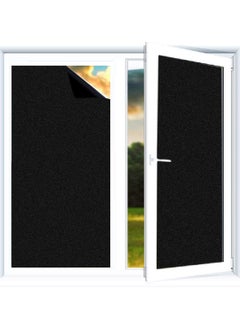 KASTWAVE Blackout Self Adhesive Window Film, Frosted Glass Sticker Privacy Vinyl Blinds Decorative Opaque Static Cling Anti-UV Light Blocking Black (45 * 200)  - Image 1