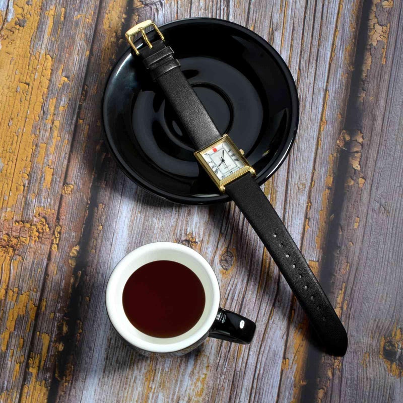 WOCCI 20mm Lug Width, Elegant Watch Band, Genuine Leather Replacement Strap with Gold Buckle (Black) - Image 2