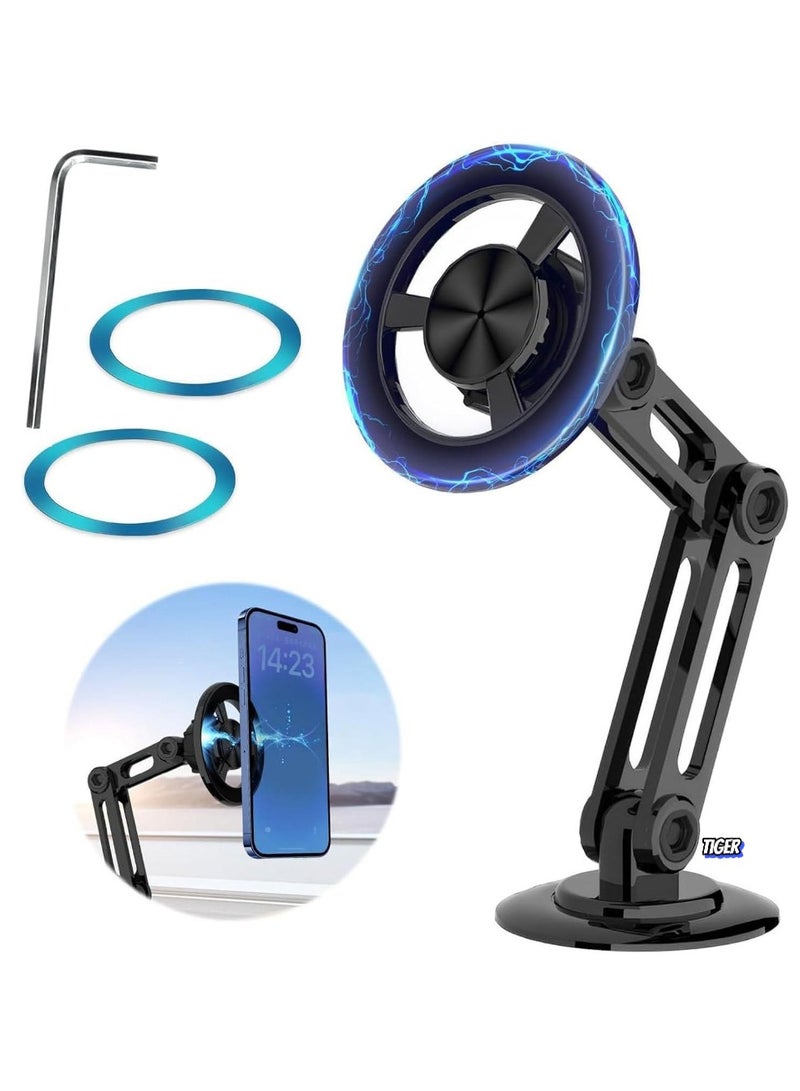 TIGER Universal 360° Magnetic Suction Phone Holder for Car | Super Strong Magnet Alloy Folding Phone Mount for Dashboard | Compatible with All Smartphones (Black) – Secure, Adjustable, Hands-Free Car Mount - Image 1