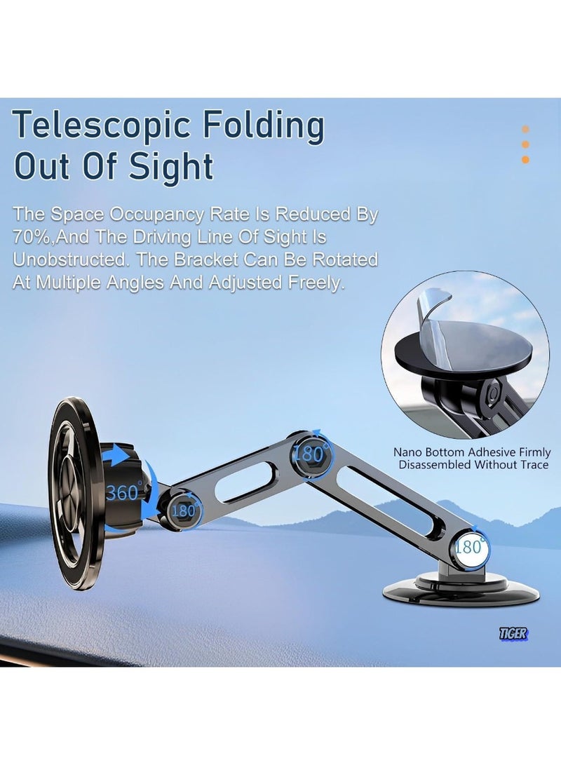 TIGER Universal 360° Magnetic Suction Phone Holder for Car | Super Strong Magnet Alloy Folding Phone Mount for Dashboard | Compatible with All Smartphones (Black) – Secure, Adjustable, Hands-Free Car Mount - Image 2