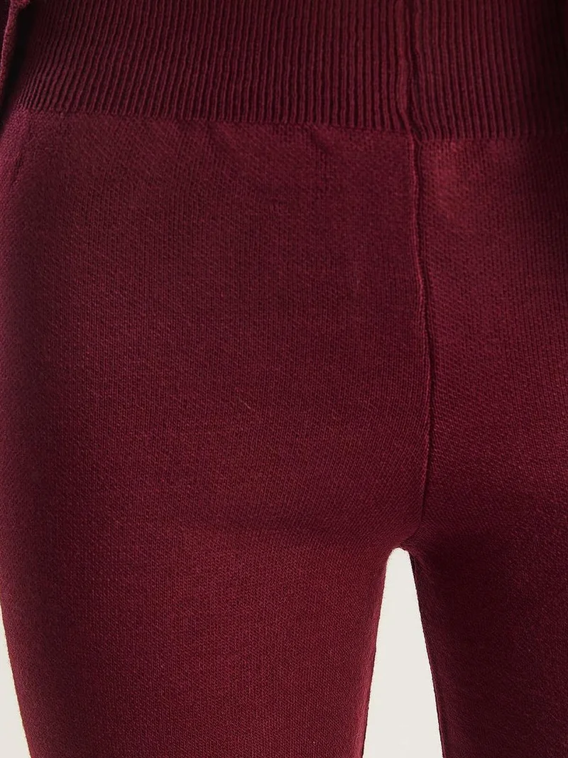 Bianco Lucci Burgundy Red LUCCI High Waist Zipper Collar Cardigan and Pants Set for Women | Best Price UAE