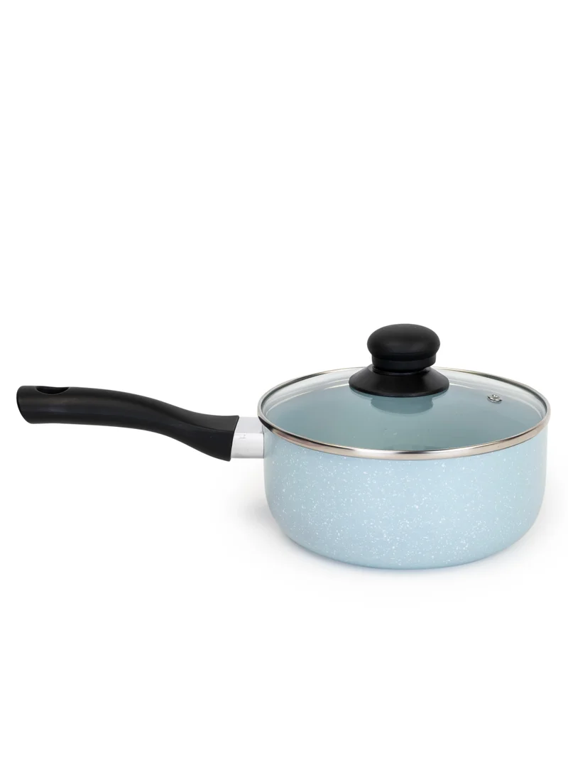 Wilson Wilson 7pcs Aluminum Non-Stick Marble Coating Cookware Set - Durable Exterior, Heat Resistant Handles, Tempered Glass Lids - Ideal for Healthy Cooking Light Blue