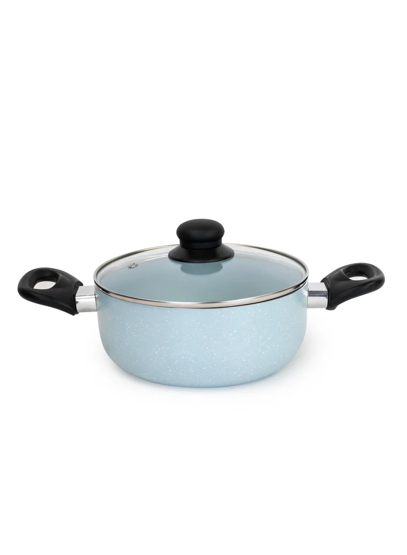 Wilson Wilson 7pcs Aluminum Non-Stick Marble Coating Cookware Set - Durable Exterior, Heat Resistant Handles, Tempered Glass Lids - Ideal for Healthy Cooking Light Blue