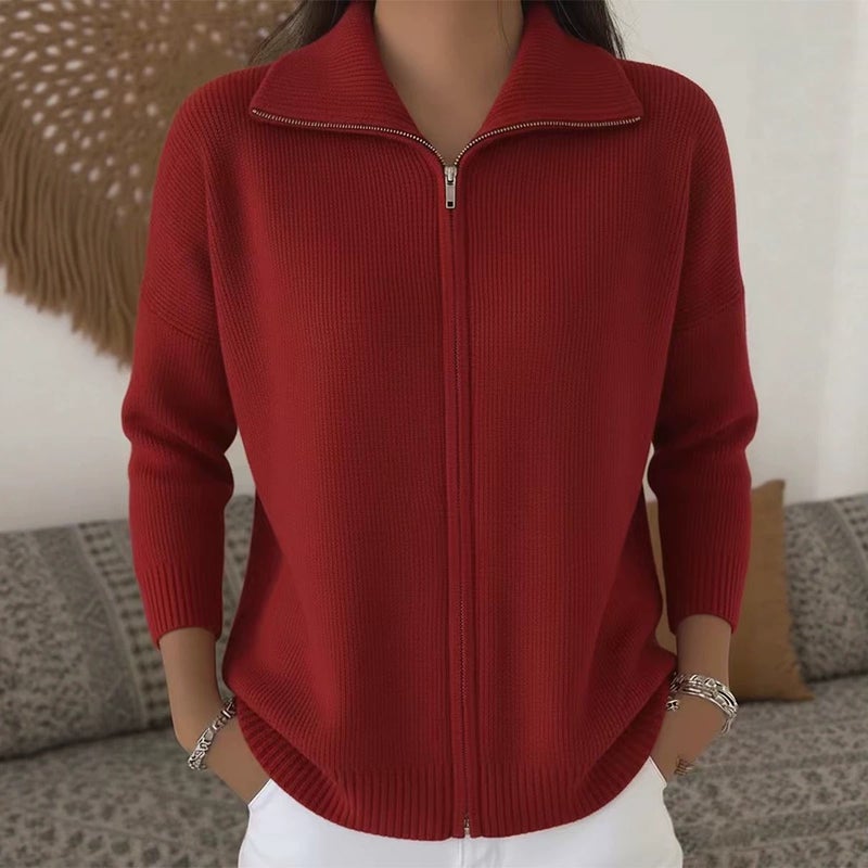 Zipper Knitted Lapel Cardigan Women's Sweater - Image 3