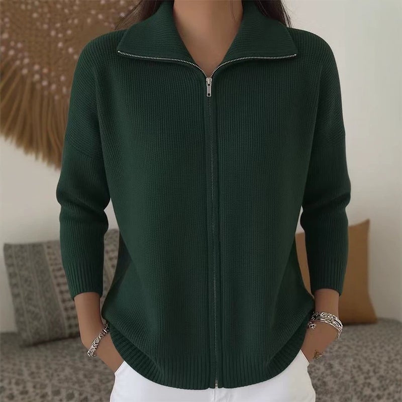 Zipper Knitted Lapel Cardigan Women's Sweater - Image 2