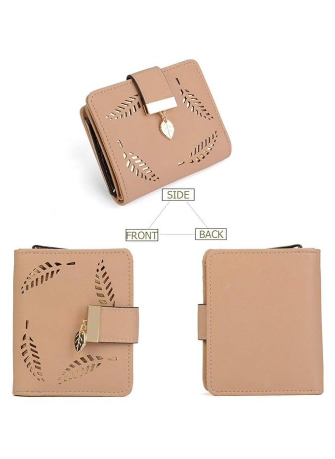 INOVERA (LABEL) Women's Vegan Leather Leaf Bi-fold Card Coin Holder Small Wallet  - Image 2
