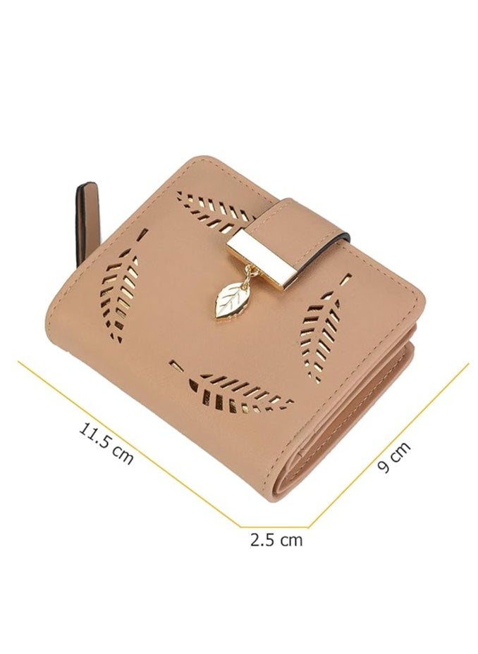 INOVERA (LABEL) - Women's Vegan Leather Leaf Bi-fold Card Coin Holder Small Wallet - Image 1