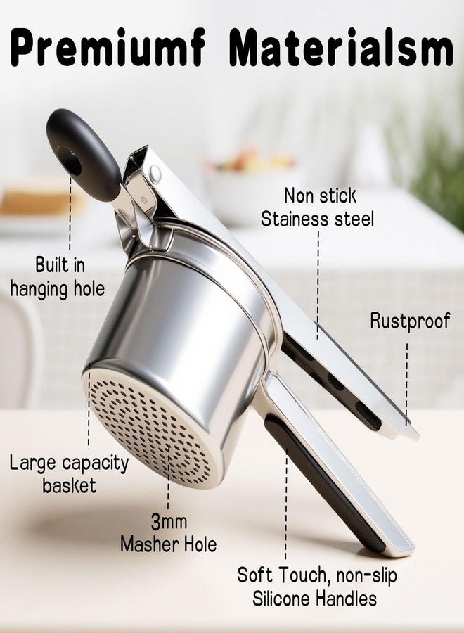 BCHARYA 15oz Stainless Steel Potato Ricer - Heavy Duty Mashed Potato Ricer with Silicone Grip, Dishwasher Safe Professional Kitchen Tool for Perfect Mashed Potatoes & Purees - Image 3