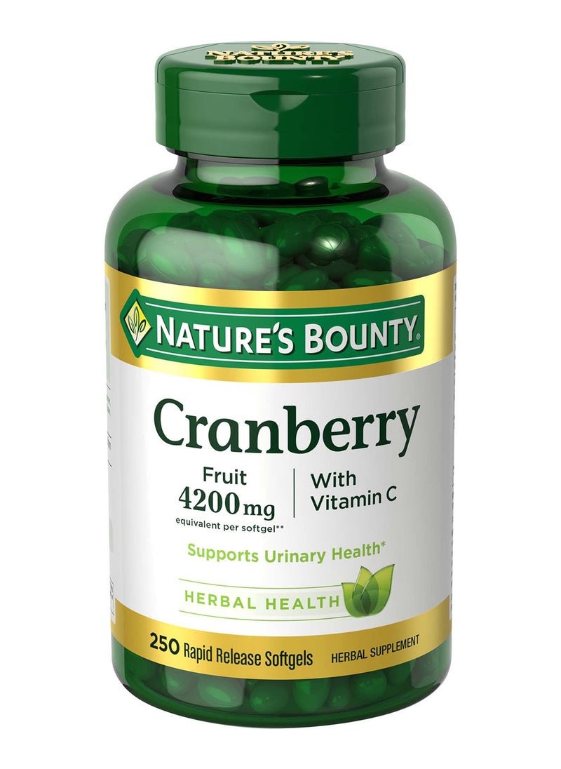 NATURE'S BOUNTY - Cranberry Pills And Vitamin C Herbal Health Supplement, Supports Urinary Health, 4200Mg, 250 Softgels - Image 1