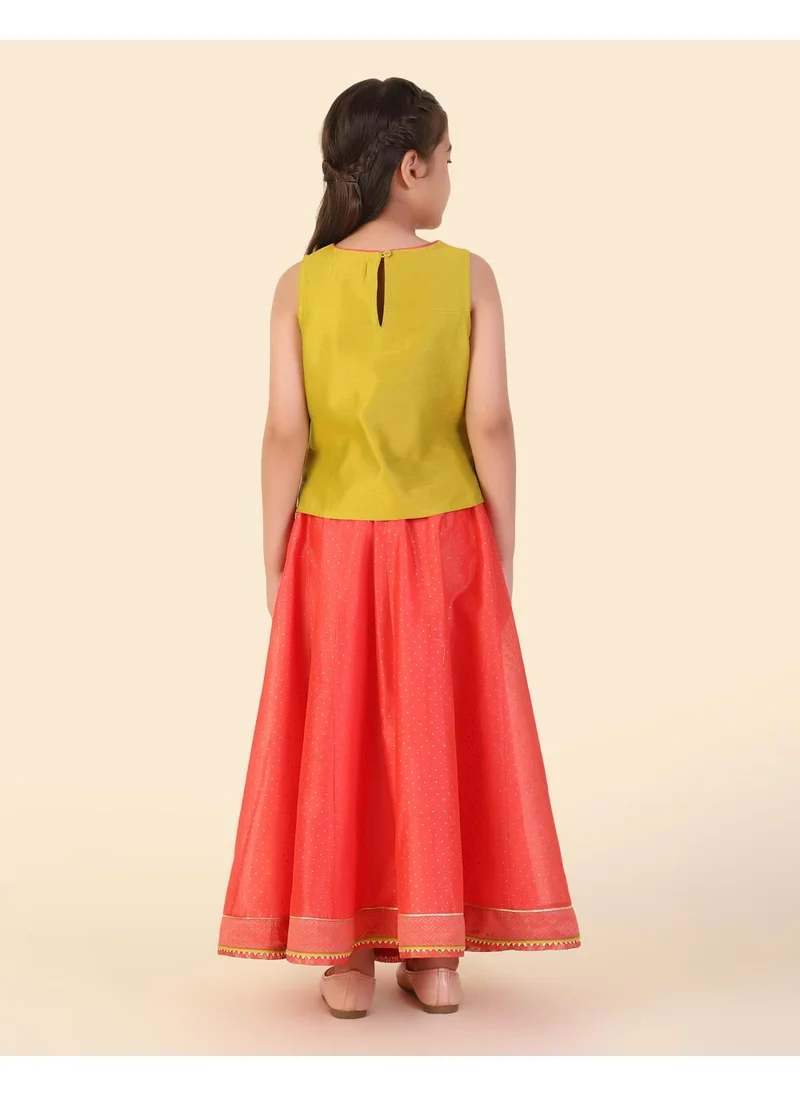 فاب انديا Pink Cotton Silk Hand Block Printed 3Pc Lehenga Set