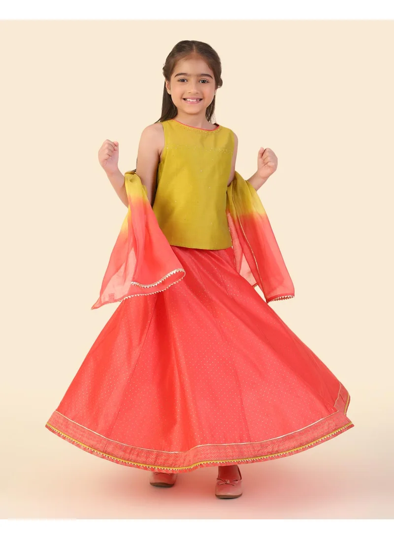 فاب انديا Pink Cotton Silk Hand Block Printed 3Pc Lehenga Set