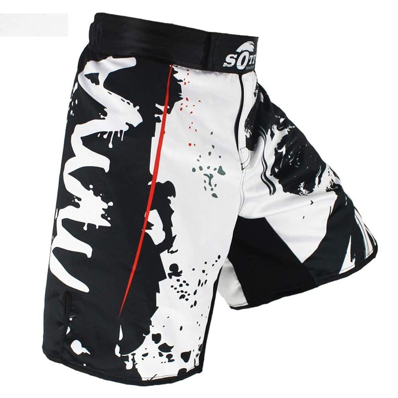SOTF MMA Shorts Muay Thai Boxing Trunks Comfortable Kickboxing Fight Wear, White, L=28-32" - Image 5
