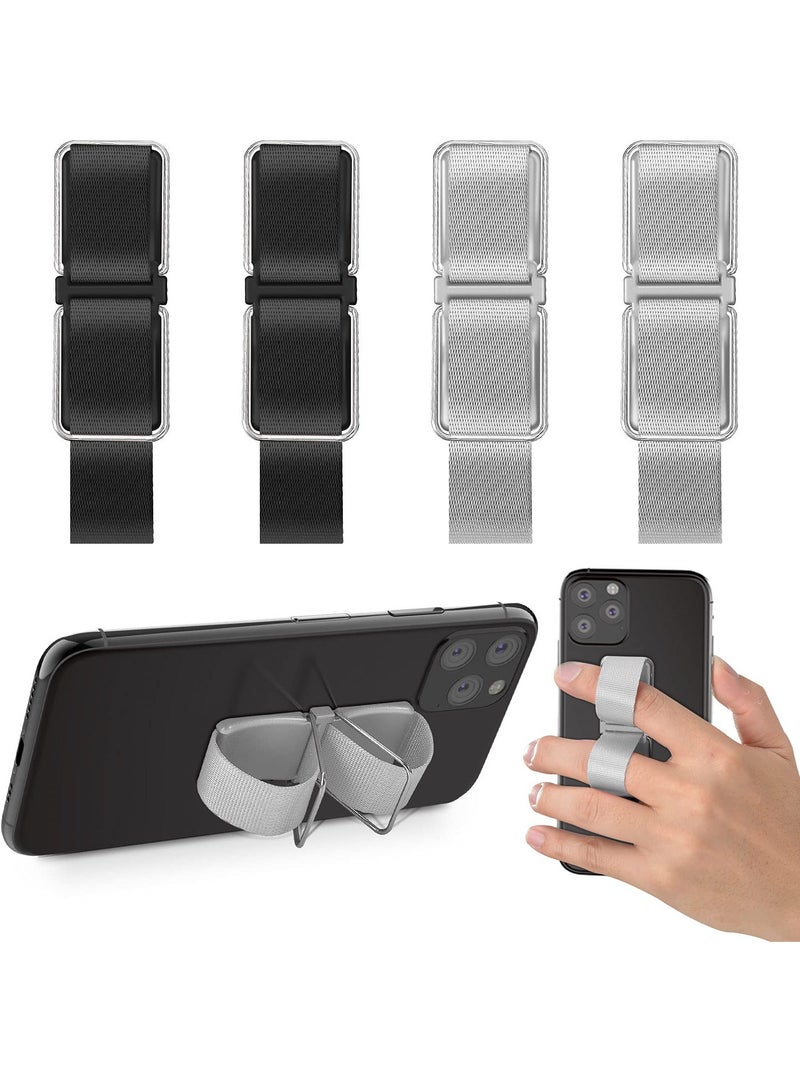 Cell Phone Grip and Handle Bracket - 4-Piece Set in Black and Silver for Phones, Tablets, and Cases - Convenient Finger Holder for Enhanced Stability and Comfort. - Image 1
