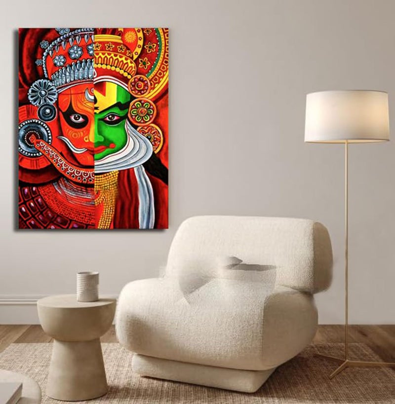 Sikhash Traditional Art Canvas Painting - Face of Faith Kathakali Indian Art, Wall Décor for Living Room, Bedroom, Office, Unframed Multicolor Fabric (35x26 Inches) a8 - Image 4