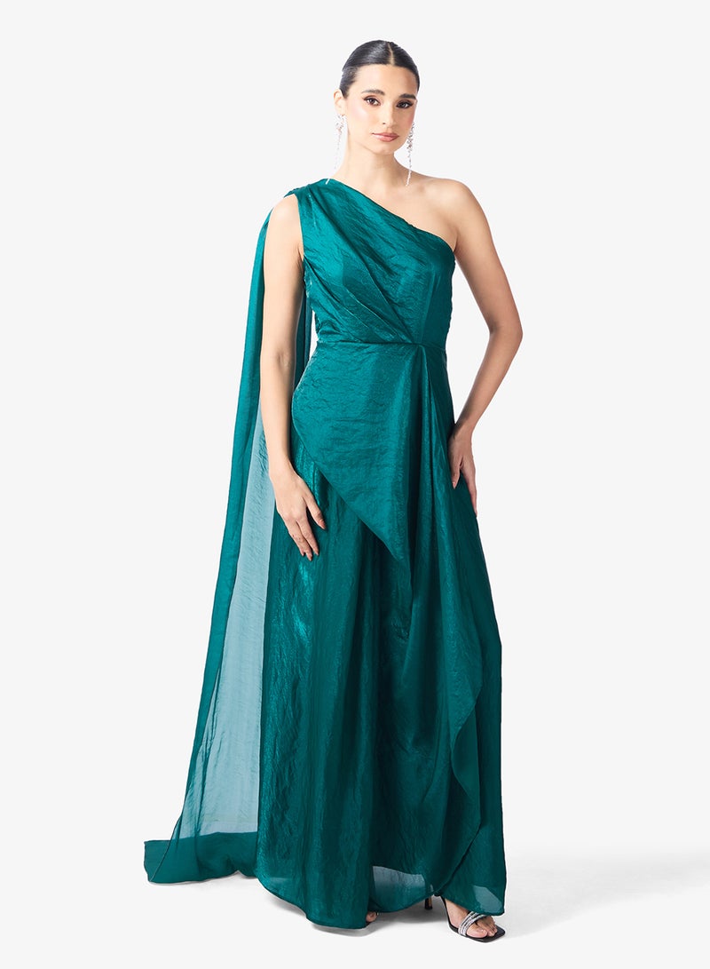 نمشي x فستان بكتف واحد مع كم عباءة - Image 1