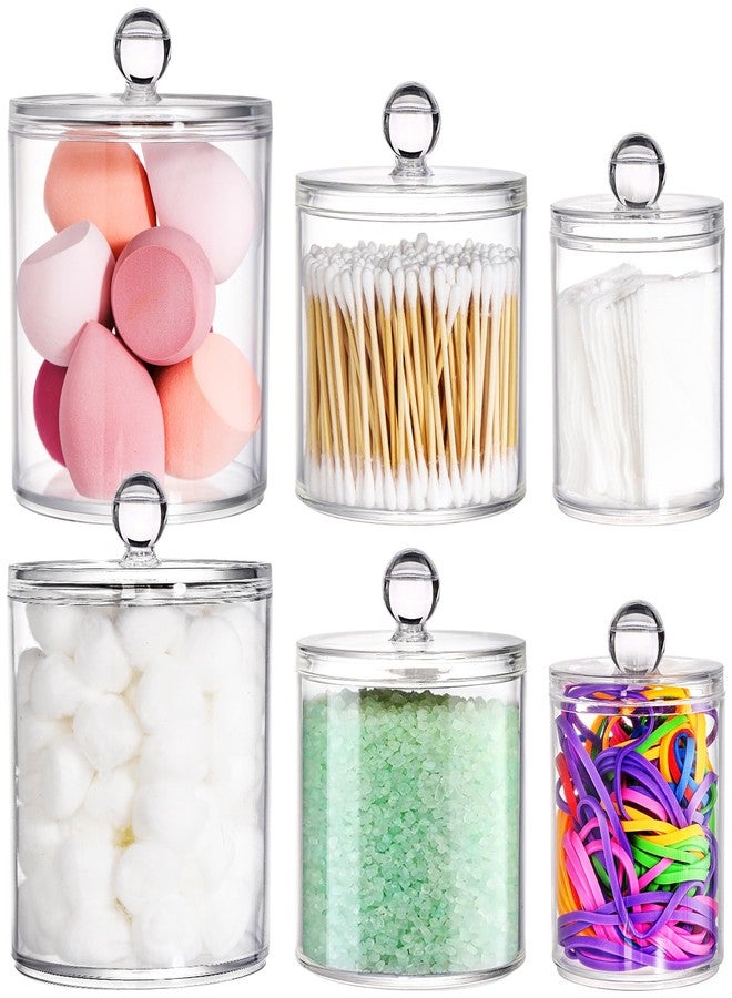 YOUEON 6 Pack Acrylic Apothecary Jars with Lids, 32/20/10 Oz Clear Cotton Ball & Pad Holder, Bathroom Canister Candy Jar for Bath Salt, Cotton Pads, Candies - Image 1