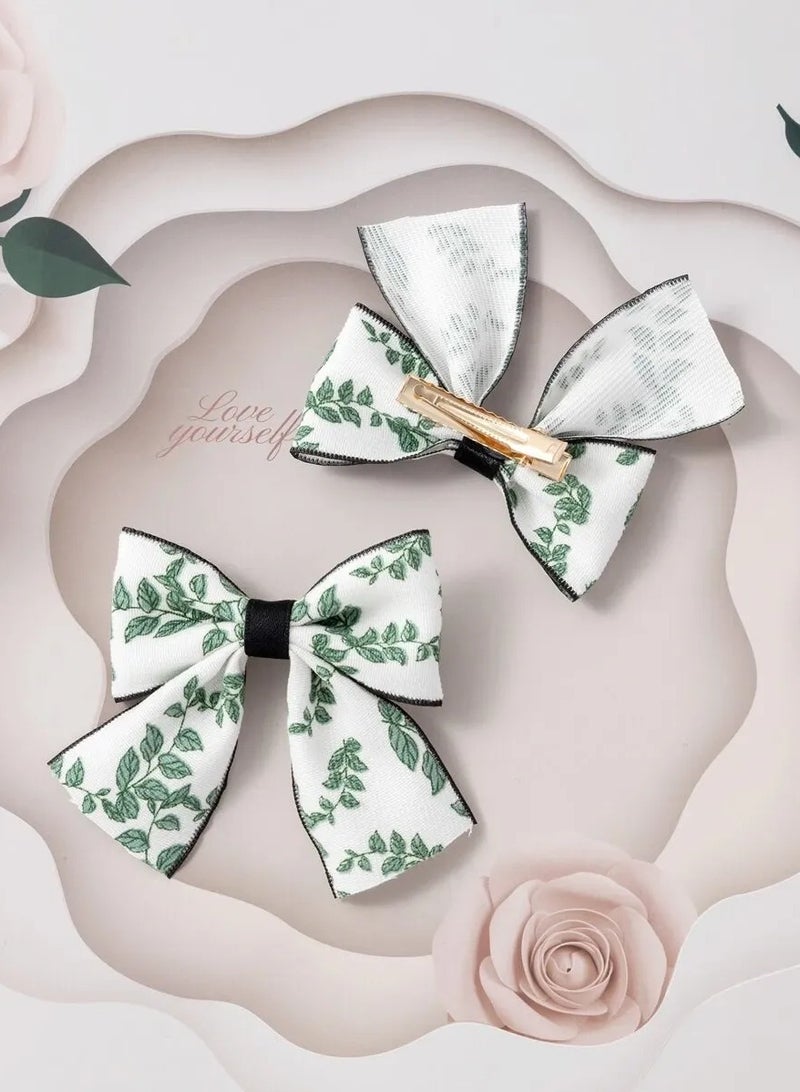 Elegant Green Hair Bows Set Of 2 For Celebrating Saudi National Day – Saudi National Day Celebration Accessories - Image 1