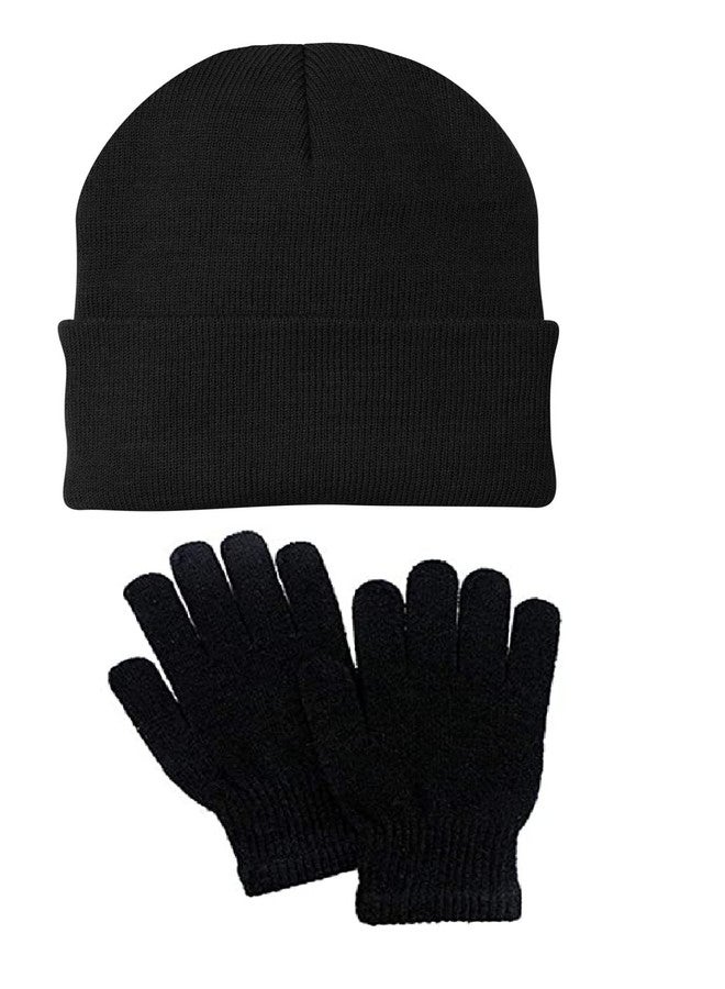 CHACKO Boys & Girls Beanies and Gloves Set Soft Knit for School Winter Cold Skull Cap_5-10 Year(Colour Black) Pack of 1 - Image 1