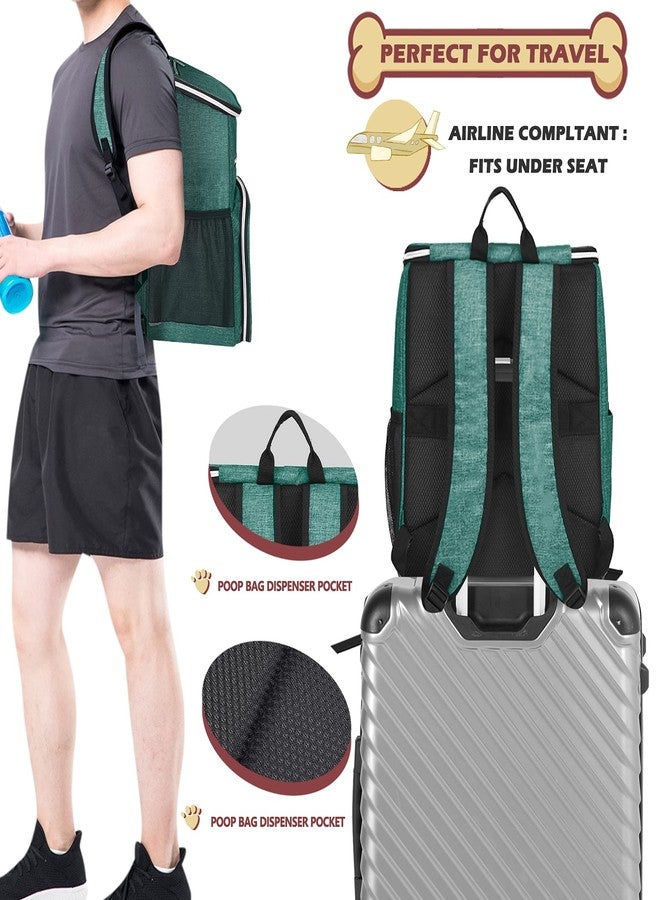 BAGLHER حقيبة ظهر BAGLHER للسفر مع الكلاب، حقيبة ظهر معتمدة من شركات الطيران لمستلزمات الحيوانات الأليفة، حقيبة سفر للكلاب مع وعاءين قابلين للطي من السيليكون وسلتين للطعام باللون الأخضر - Image 5