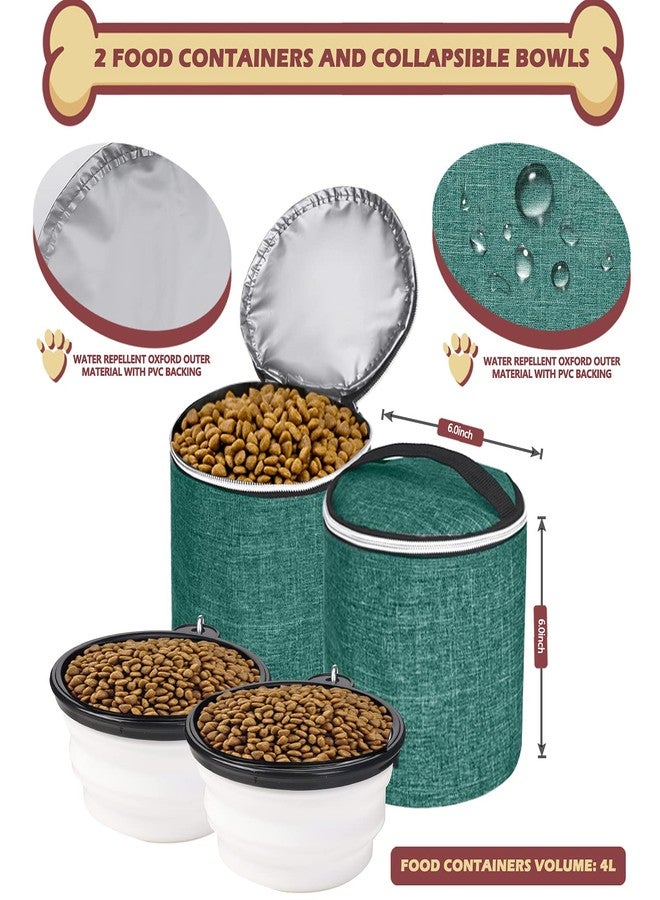 BAGLHER حقيبة ظهر BAGLHER للسفر مع الكلاب، حقيبة ظهر معتمدة من شركات الطيران لمستلزمات الحيوانات الأليفة، حقيبة سفر للكلاب مع وعاءين قابلين للطي من السيليكون وسلتين للطعام باللون الأخضر - Image 4