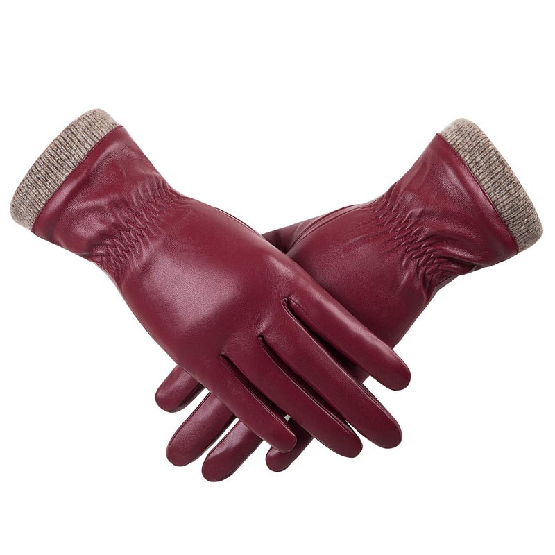 REDESS Winter Leather Gloves for Women, Wool Fleece Lined Warm Gloves, Touchscreen Texting Thick Thermal Snow Driving Gloves - Image 1