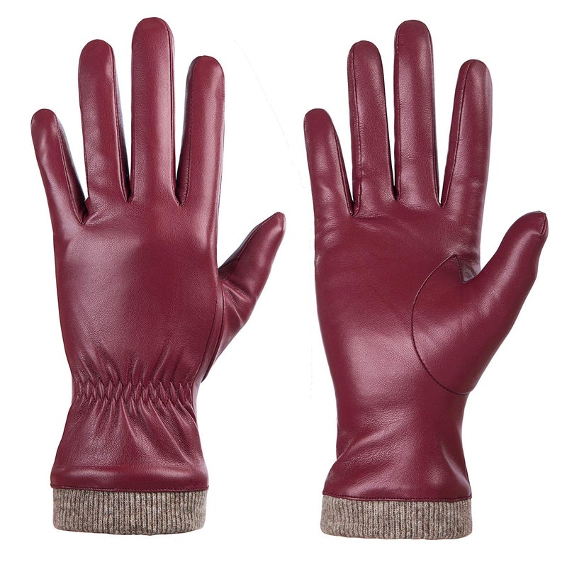 REDESS Winter Leather Gloves for Women, Wool Fleece Lined Warm Gloves, Touchscreen Texting Thick Thermal Snow Driving Gloves - Image 2