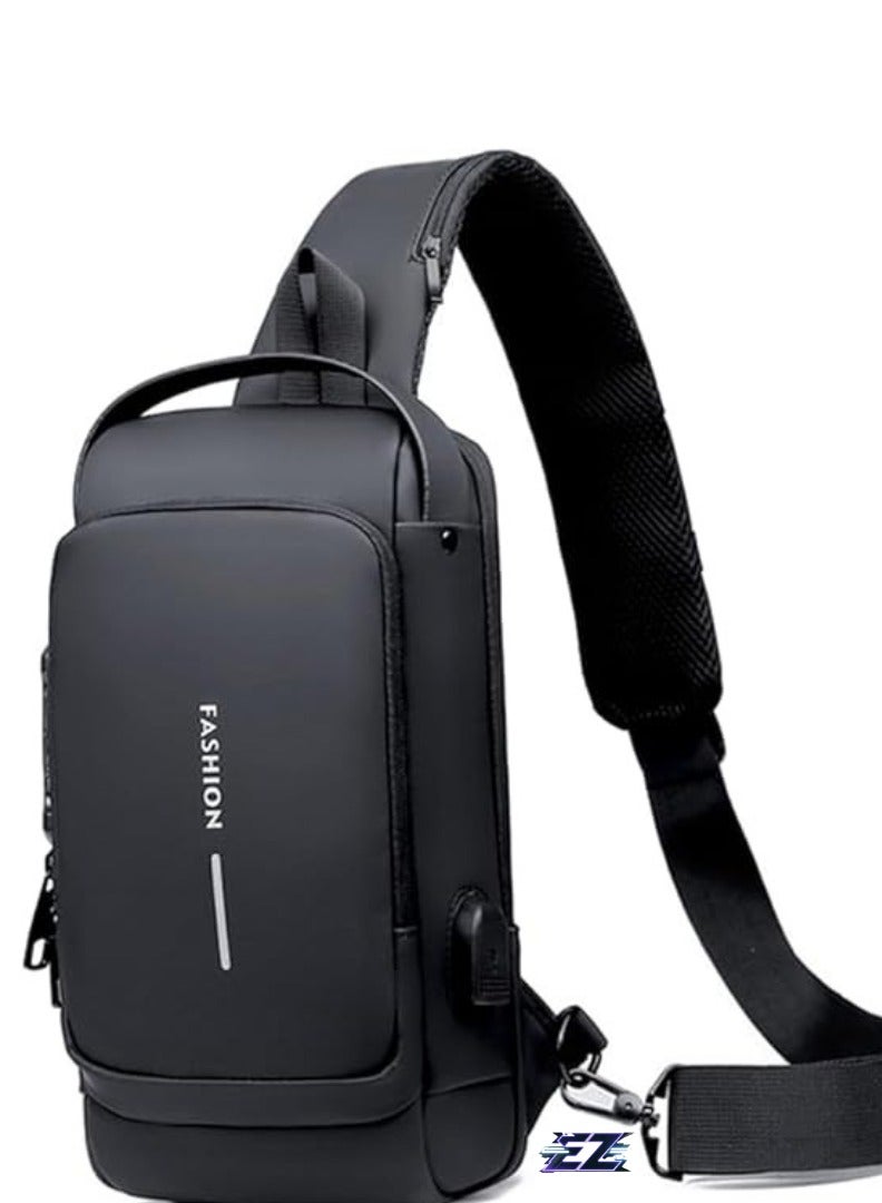 إلترازون Waterproof Leather Crossbody Sling Backpack for Men  Women with USB Charging Port - Casual Shoulder Bag for Travel  Hiking - Image 1