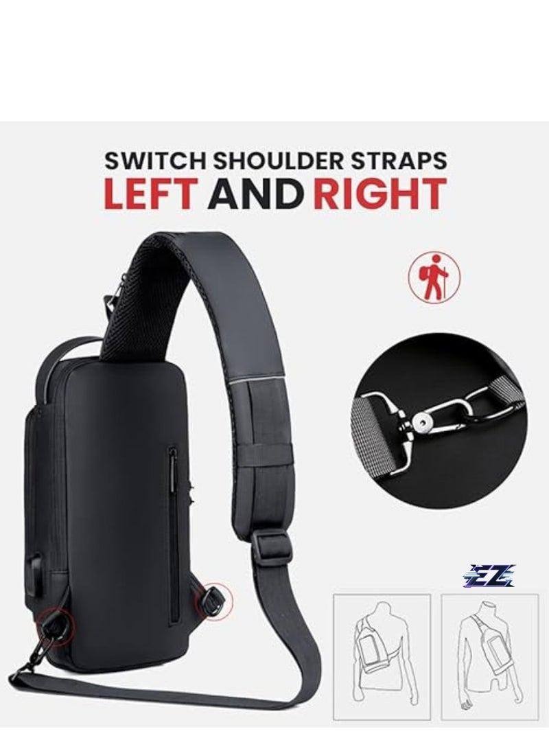 إلترازون Waterproof Leather Crossbody Sling Backpack for Men  Women with USB Charging Port - Casual Shoulder Bag for Travel  Hiking - Image 3