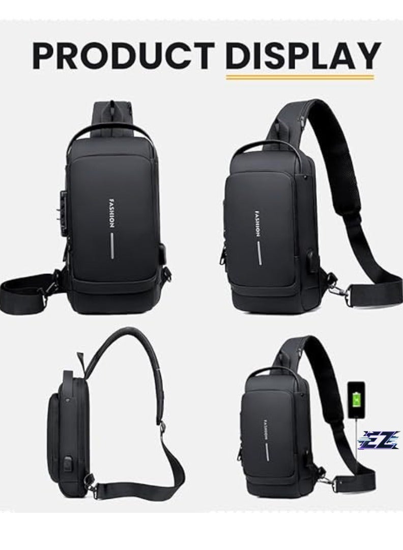 إلترازون Waterproof Leather Crossbody Sling Backpack for Men  Women with USB Charging Port - Casual Shoulder Bag for Travel  Hiking - Image 5