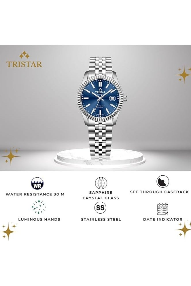 Tristar ساعة تريستار RD سلسلة للرجال اليابانية الأوتوماتيكية مع قرص أزرق بحري وسوار من الفولاذ المقاوم للصدأ - Image 3
