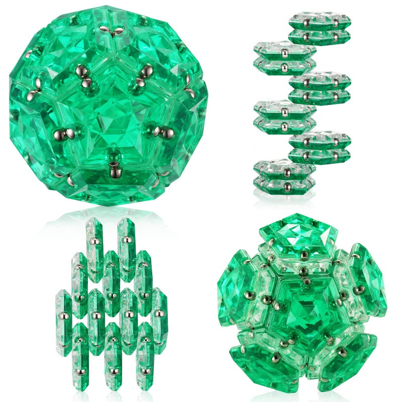 RoomyRoc Magnetic Fidget Sphere Pentagons Magnets Balls 12 Piece Set Crystal Green Magnet Fidgets Toy Creativity Beyond Imagination Inspirational Recreational Desk Toys for Adults - Image 2