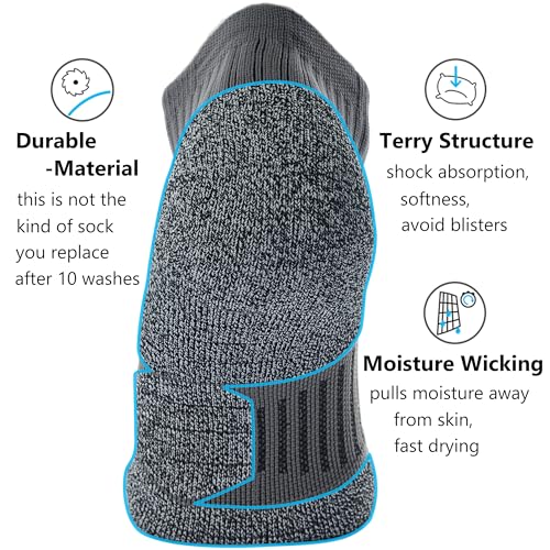 CWVLC Unisex Cushioned Compression Athletic Ankle Socks Multipack, 6-pairs Black Charcoal Royal, S (5-7 W US/ 3.5-5.5 M US) - Image 4