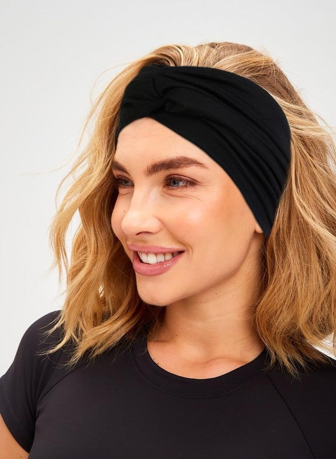 Huachi أربطة رأس عريضة للنساء، أغطية رأس أنيقة باللون الأسود، أنماط متعددة، أربطة رأس غير قابلة للانزلاق للنساء، رباط شعر سميك، أربطة رأس أفريقية رياضية يوغا، إكسسوارات شعر، 3 عبوات - Image 4