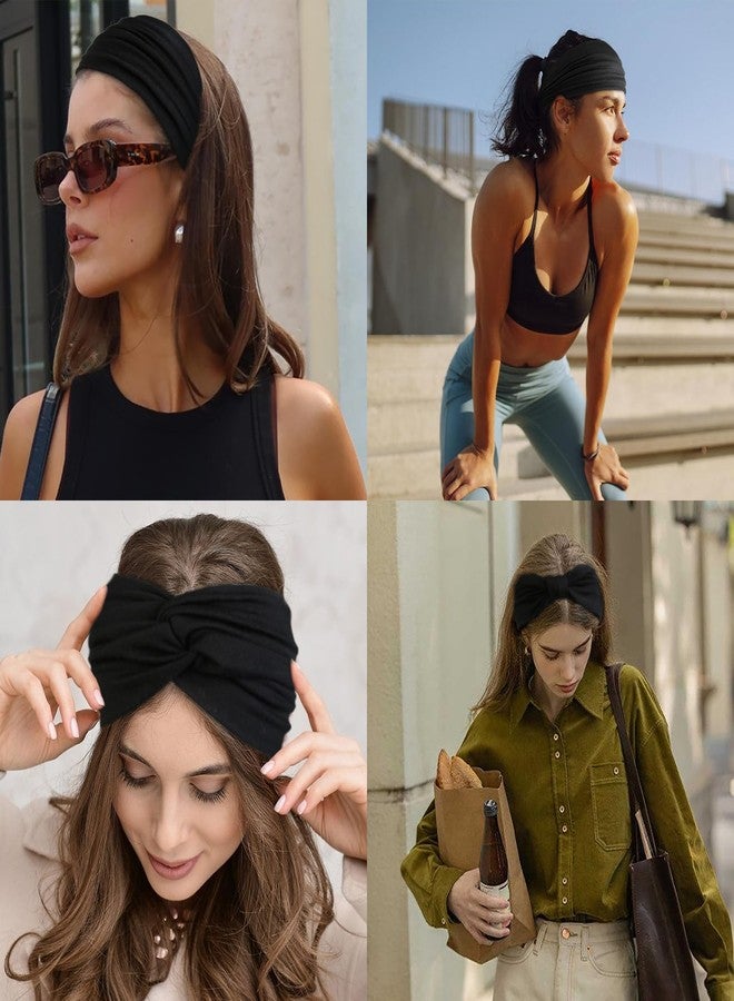 Huachi أربطة رأس عريضة للنساء، أغطية رأس أنيقة باللون الأسود، أنماط متعددة، أربطة رأس غير قابلة للانزلاق للنساء، رباط شعر سميك، أربطة رأس أفريقية رياضية يوغا، إكسسوارات شعر، 3 عبوات - Image 5