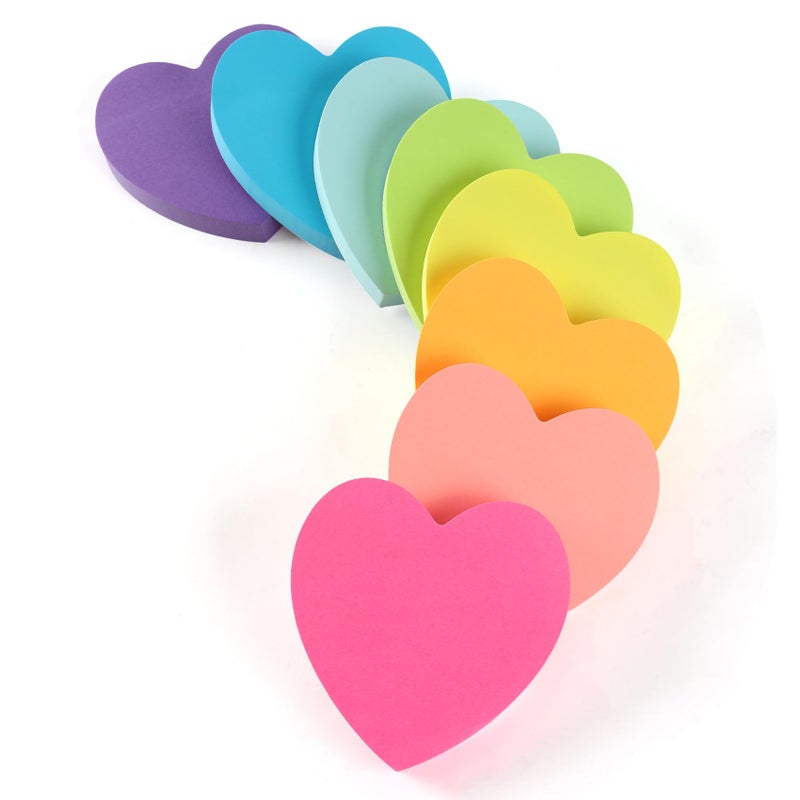 Bluckincle Heart Sticky Notes 8 Colors 100 Sheets/Pad, 800 Sheets Colorful Self-Stick Note Pads Stationary Cute Desk Accessories Office School Teacher Supplies Teacher Valentine Gift Accessories for Coworkers - Image 1